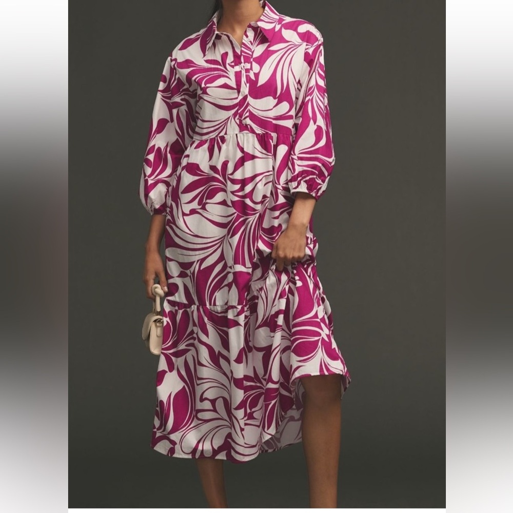 Anthropologie Bettina Midi Dress: pink floral size XS